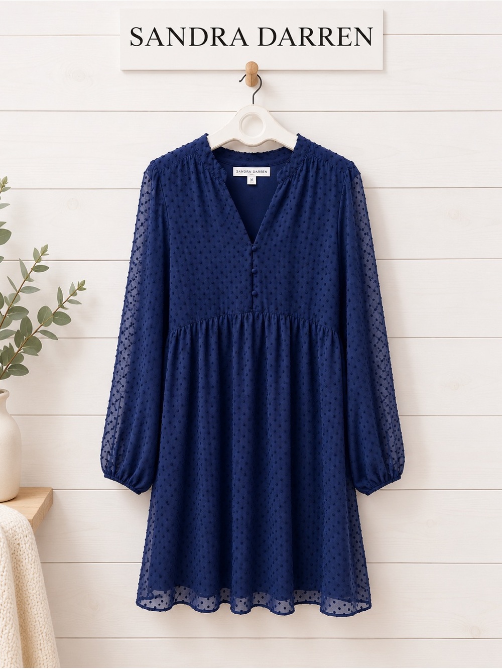 SANDRA DARREN Blue Swiss Dot Dress Size 18W